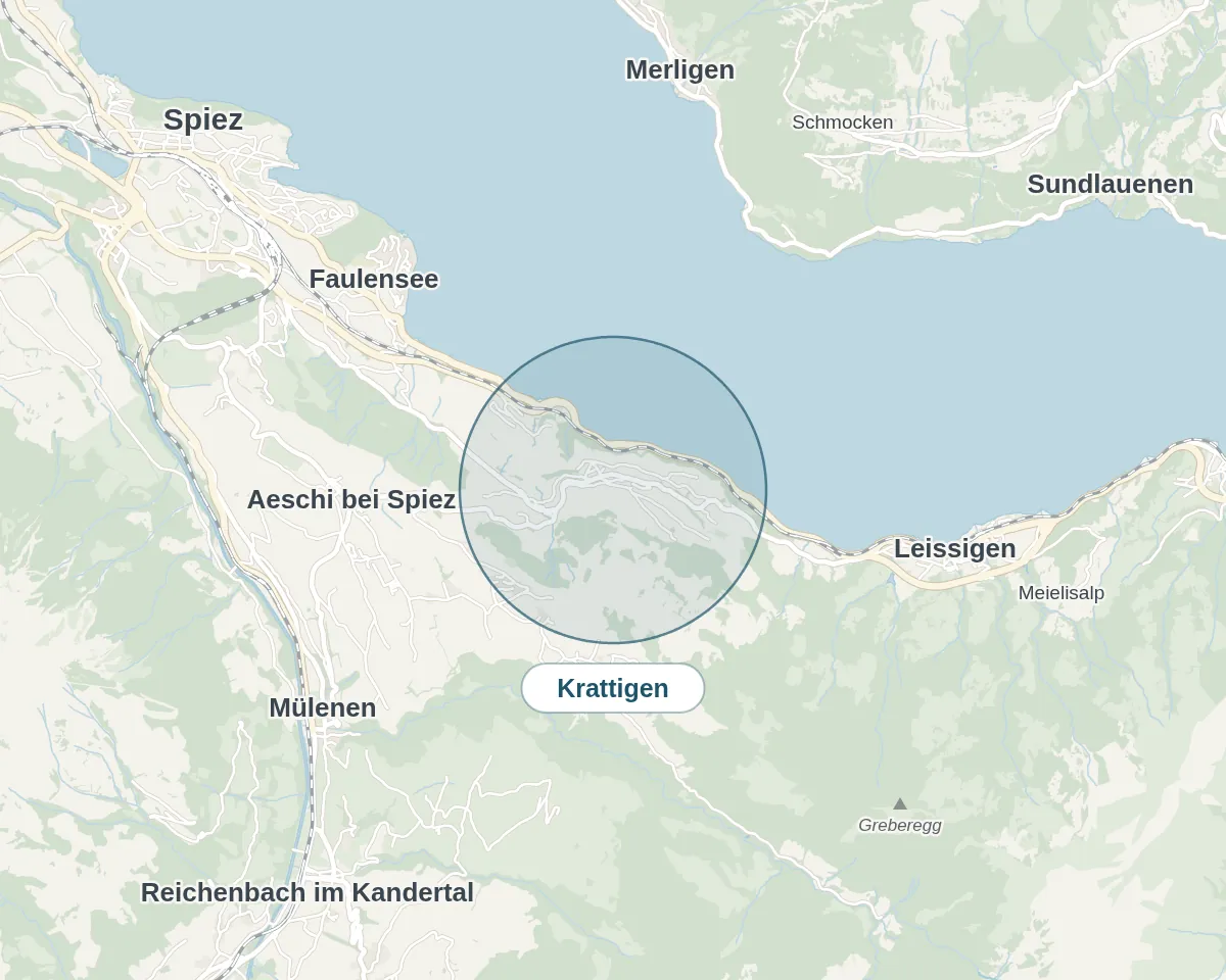 Location on the map: Krattigen – Simplified overview, approximate area