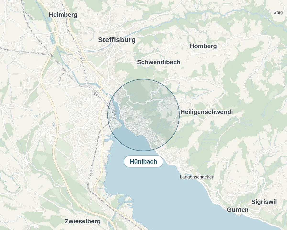 Location on the map: Hünibach – Simplified overview, approximate area