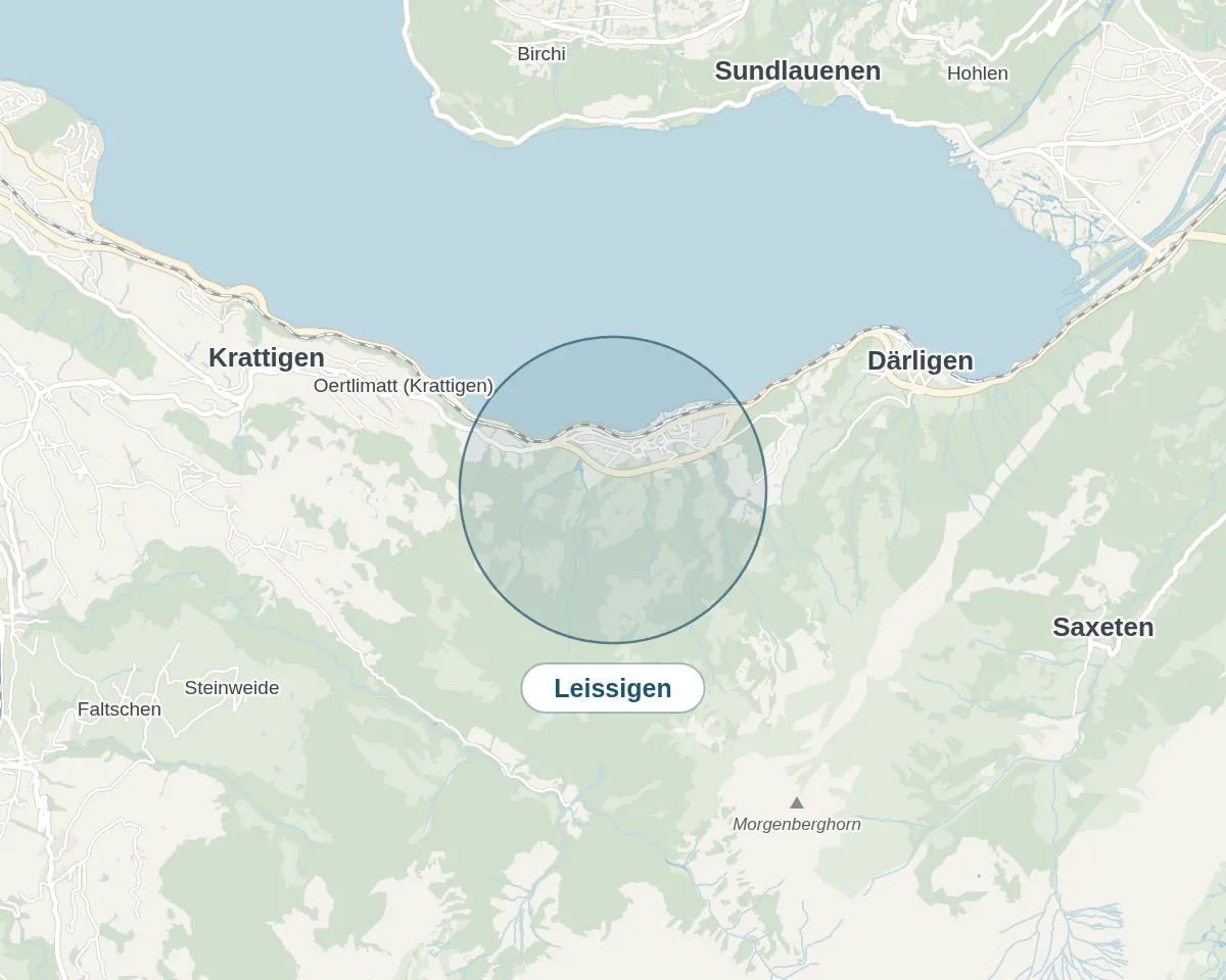 Location on the map: Leissigen – Simplified overview, approximate area