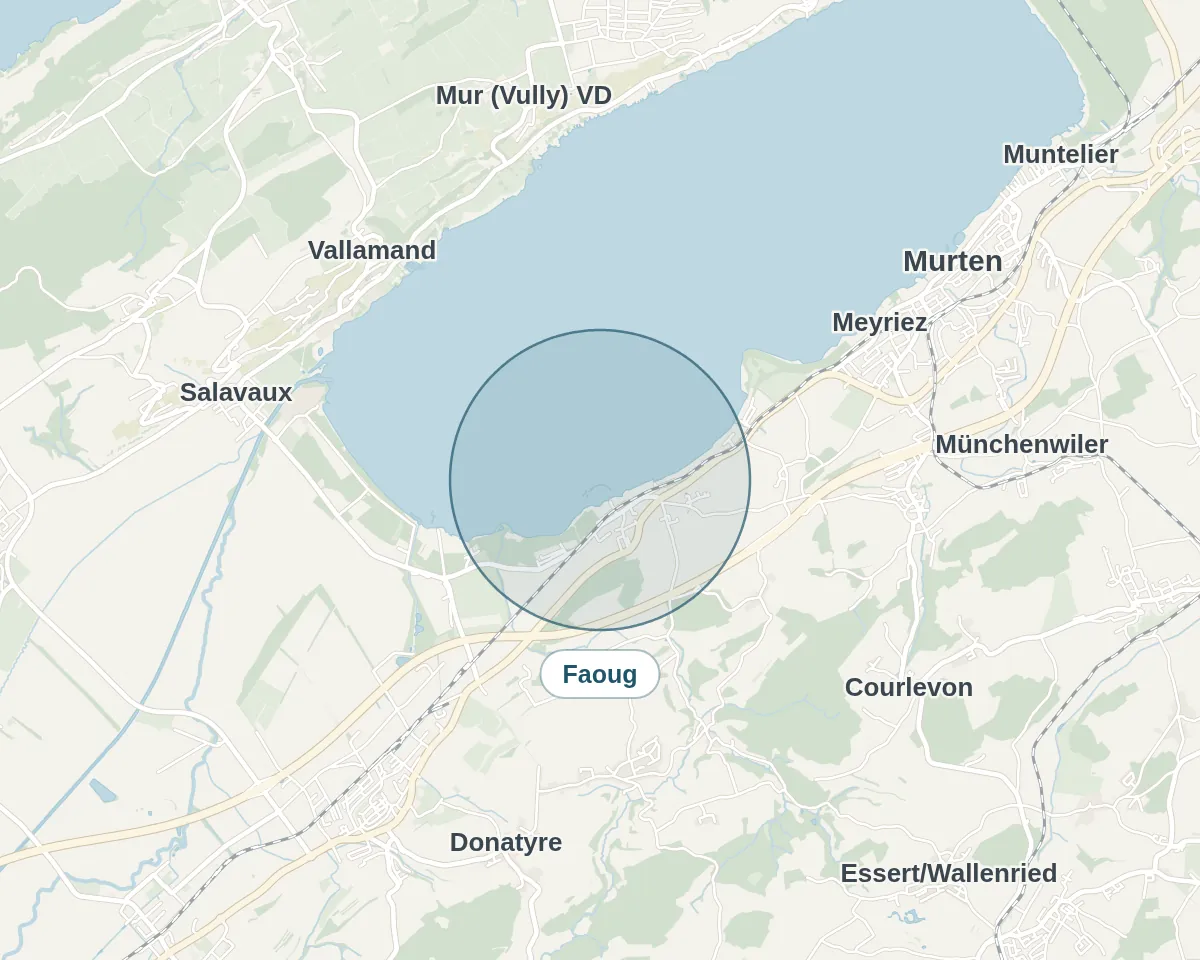 Location on the map: Faoug – Simplified overview, approximate area