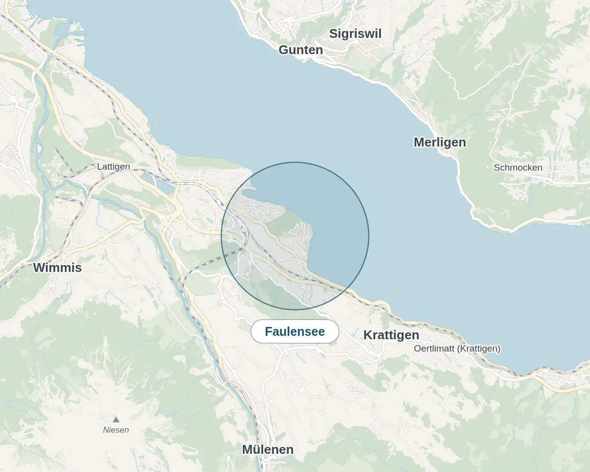 Location on the map: Faulensee – Simplified overview, approximate area