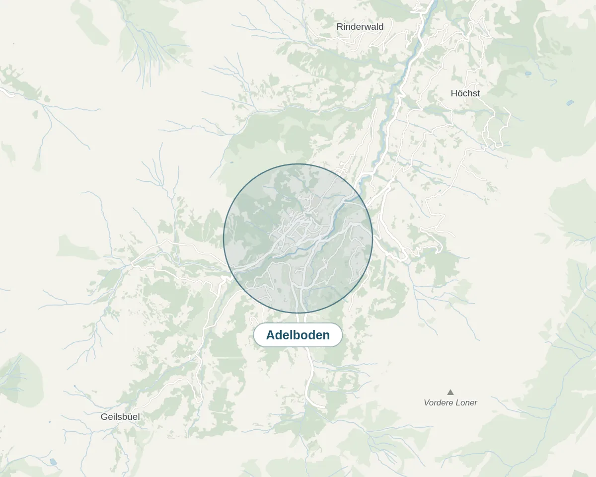 Location on the map: Adelboden – Simplified overview, approximate area