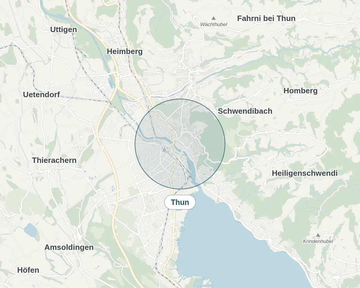 Location on the map: Thun – Simplified overview, approximate area